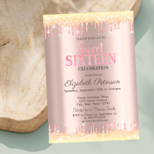 Moderne Ombre Glitzer Tropfen Rose Gold Sweet 16 Einladung