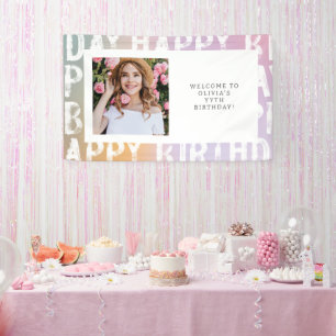 Moderne Ombre-Pastell-Foto-Geburtstags-Party-Flagg Banner