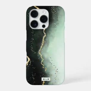 Moderne Ombre Staubgrün und Gold Moody Monogramm iPhone 16 Pro Hülle