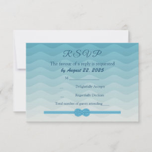 Moderne Ombreblaue Wellen und Knoten Hochzeit RSVP Karte