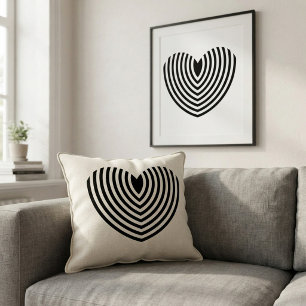 Moderne Op-Art-Konzentrische Schwarz-Weiß-Herz Leinwanddruck