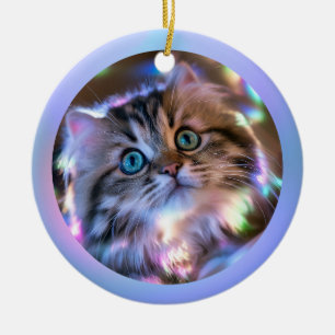 Moderne Opake Irisierende Ombre Kitten-Foto Keramik Ornament