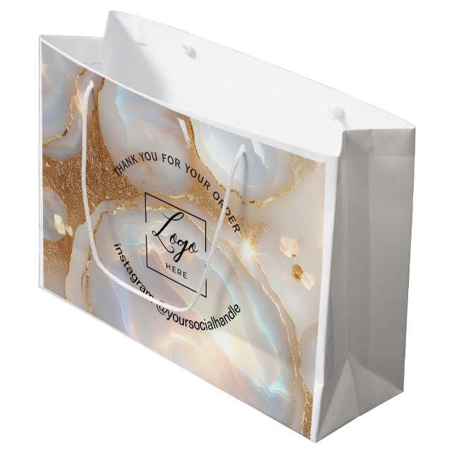 Moderne Opal benutzerdefiniertes Logo Name weiß da Große Geschenktüte (Vorderseite Schrägansicht)