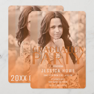 Moderne Orange Abschlussfeier Absolventenfoto Einladung