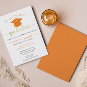 Moderne Orange and Gold Graduation Party Einladung