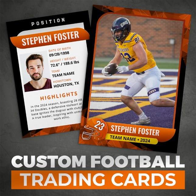 Moderne Orange & Black Football Trading Card Telefonnummerkarte (Von Creator hochgeladen)
