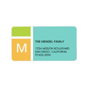 Moderne orange blaue Farbblock-Monogrammadresse Adressaufkleber