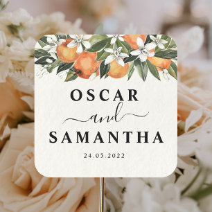 Moderne Orange & Blumen Aquarell Quadratischer Aufkleber