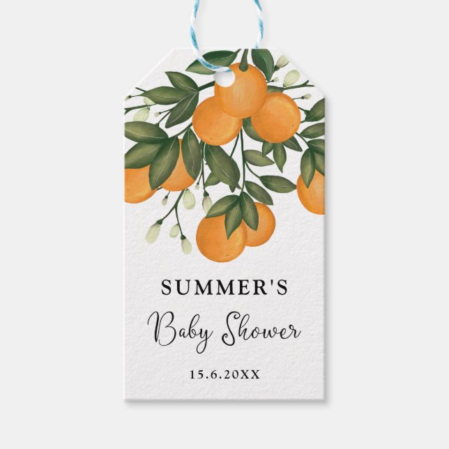 Moderne Orange Citrus Baby Duschfavoriten Vielen D Geschenkanhänger (Vorderseite)