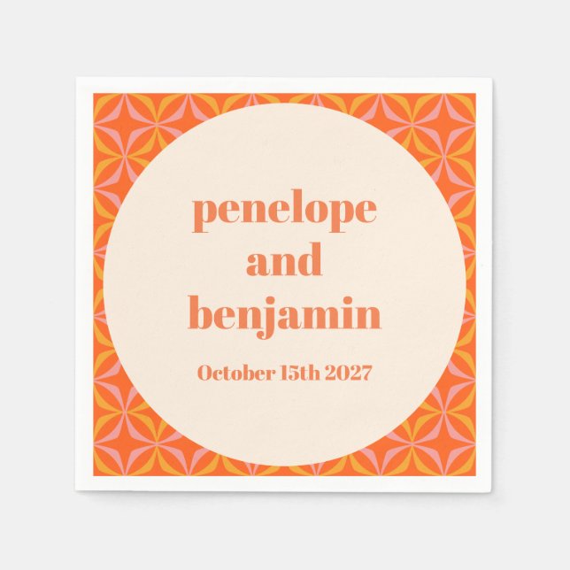 Moderne Orange Custom Wedding Mitte des Jahrhunder Serviette (Vorderseite)