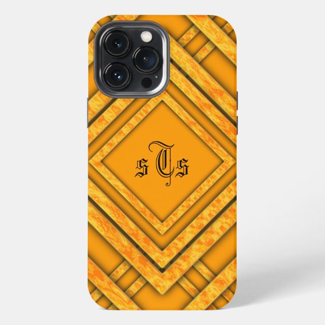 Moderne orange Diamanten-Monogramm iPhone Hülle (Rückseite)