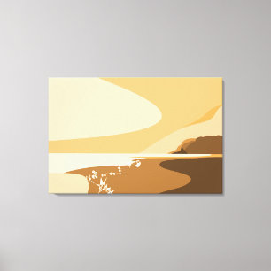 Moderne Orange Digital Art Beach Seascape Leinwanddruck
