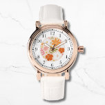 Moderne Orange Floral Trendy Stilvolle schicke Fra Armbanduhr<br><div class="desc">Moderne Orange Floral Trendy Stilvolle Chic Womans Watches besticht durch eine trendige,  moderne Orange,  Rosa,  Weiß und Grün. Erstellt von Evco Studio www.zazzle.com/store/evcostudio</div>