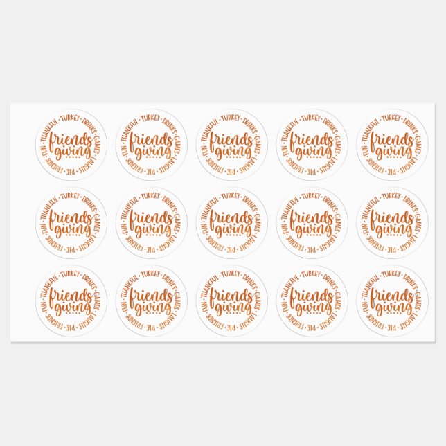 Moderne Orange Friendsgiving Circle Labels Etiketten (Blatt)