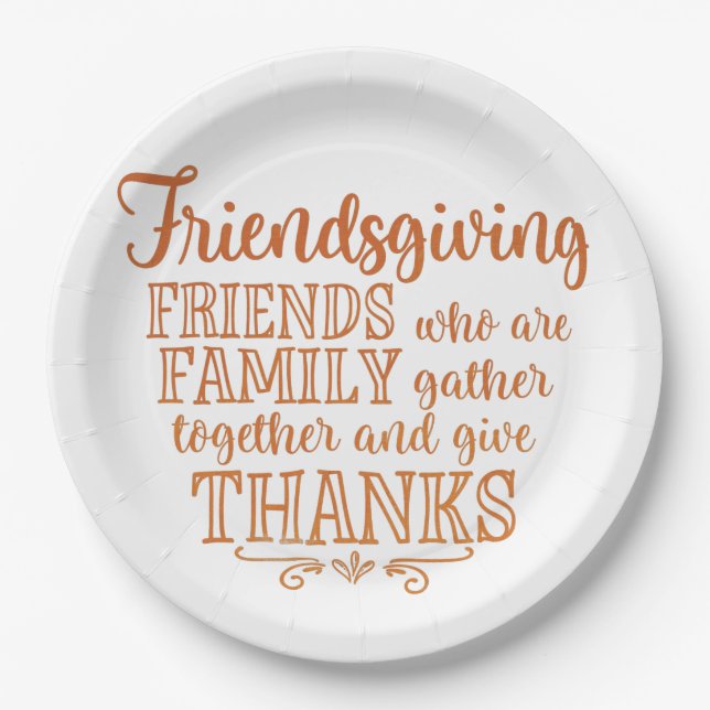Moderne Orange Friendsgiving Pappteller (Vorderseite)