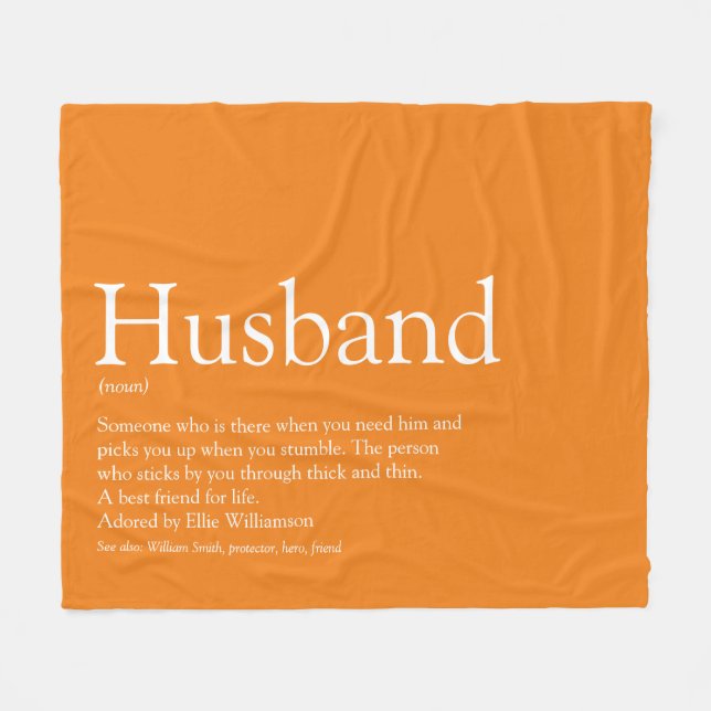 Moderne Orange Fun Husband Definition Fleecedecke (Vorderseite (Horizontal))
