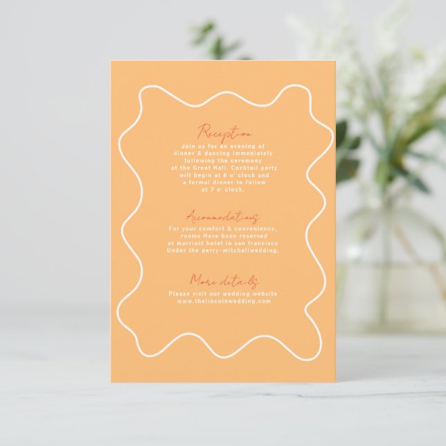 Moderne orange Fun Retro Hochzeitskarte RSVP Karte (Stehend Vorderseite)