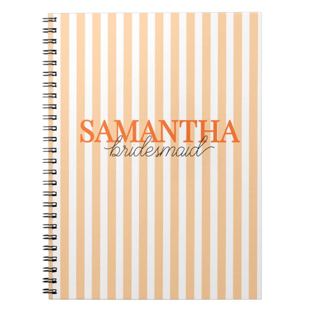 Moderne Orange Gestreifte Schrift Brautjungfer Nam Notizblock (Vorderseite)