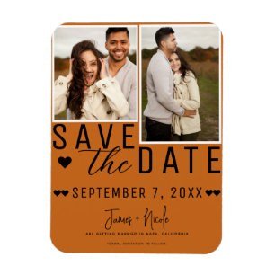 Moderne Orange Gewürz Save-the-Date 2 Fotos Hochze Magnet