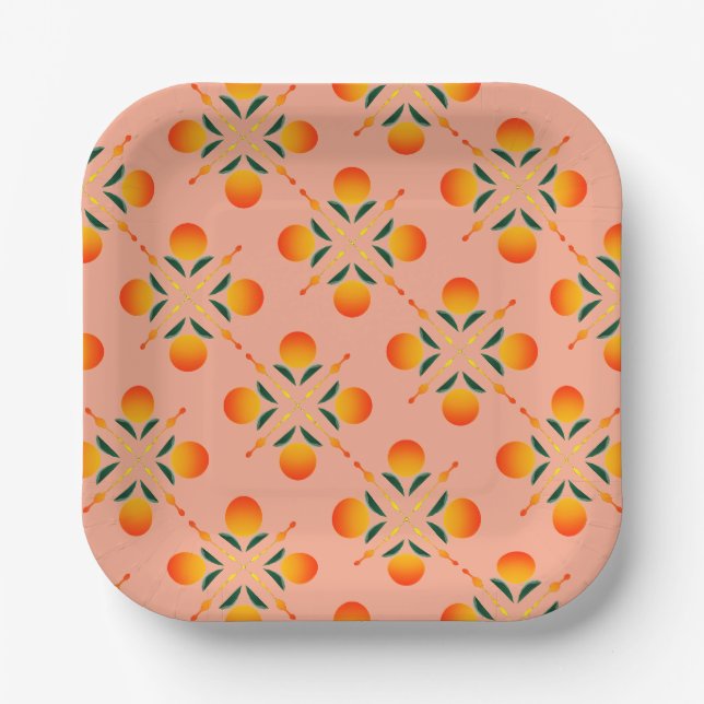 Moderne Orange Graphic Print Pappteller (Vorderseite)