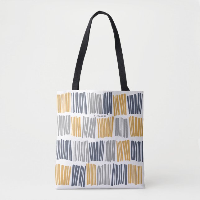 Moderne Orange Grau Abstrakt Lines Tote Bag (Vorderseite)