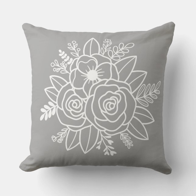 Moderne, orange-graue Blume Kissen (Vorderseite)