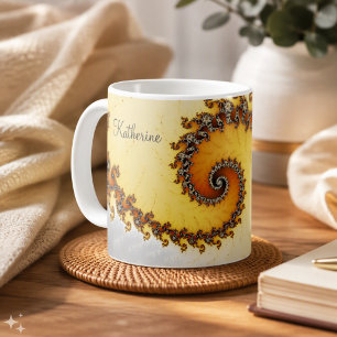 Moderne orange graue Spiralfraktale mit Namen Kaffeetasse