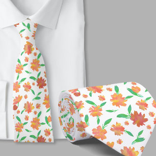 Moderne orange-grüne Aquarellblumen Krawatte