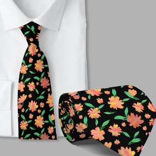 Moderne orange-grüne Aquarellblumen Krawatte