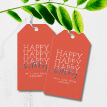 Moderne orange Happy Birthday Gift Tags