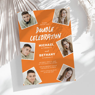 Moderne Orange Joint Foto Birthday Party Einladung