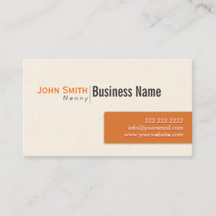 Moderne Orange Label Nanny Business Card Visitenkarte