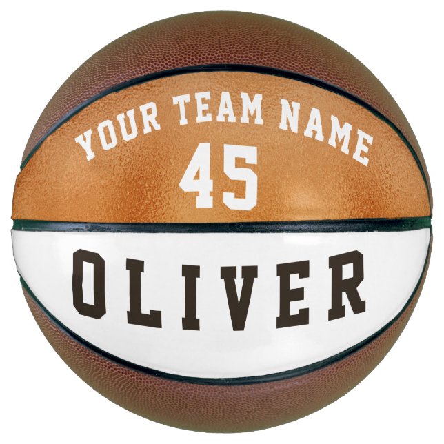 Moderne Orange Metallic Team Name Number Basketball (Vorderseite)