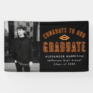 Moderne Orange Neon Foto Graduation Party Banner