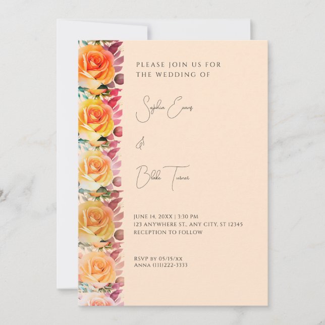 Moderne Orange Ombre Rose Cream Wedding Einladung (Vorderseite)