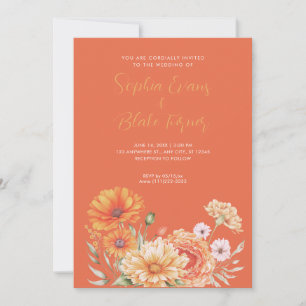 Moderne Orange-Pfingstrosen-Garten Hochzeit Orange Einladung