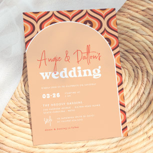 Moderne Orange Retro Arch Wedding Einladung