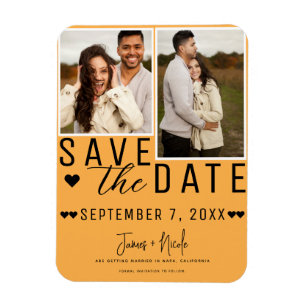 Moderne Orange Save-the-Date-Hochzeit mit 2 Fotos Magnet