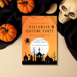 Moderne orange-schwarze Halloween-Kostümparty für Einladung