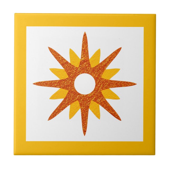 Moderne orange Sternexplosion des Mittelalters Fliese (Vorderseite)