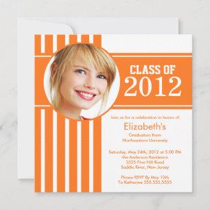 Moderne Orange Stripe Foto Graduation Party Einladung