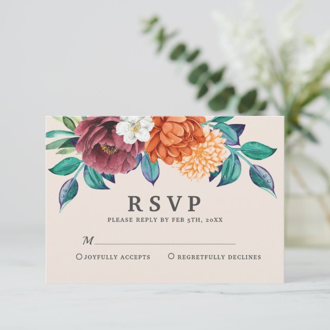Moderne, orange Terrakotta-Hochzeit im Herbst RSVP Karte (Stehend Vorderseite)