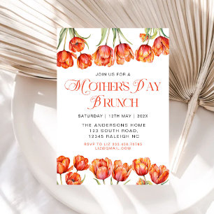 Moderne Orange Tulips Blumenmütter Tag Brunch Einladung