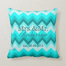 moderne Orange Türkis Zickzack mr und mrs Kissen