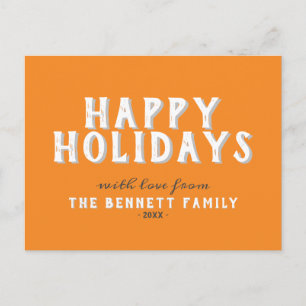 Moderne Orange Typografie Happy Holidays Postkarte