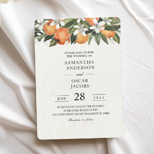 Moderne Orange und Blumen Aquarell Einladung