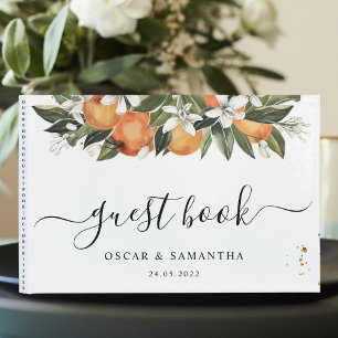 Moderne Orange und Blumen Aquarell  Gästebuch