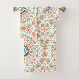 Moderne Orange und Grüne Mandala-Muster Badhandtuch Set