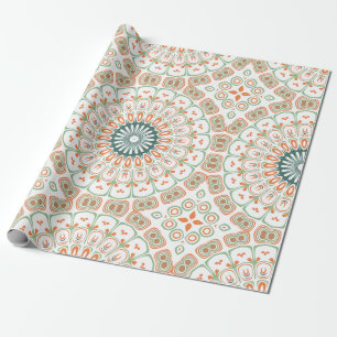 Moderne Orange und Grüne Mandala-Muster Geschenkpapier