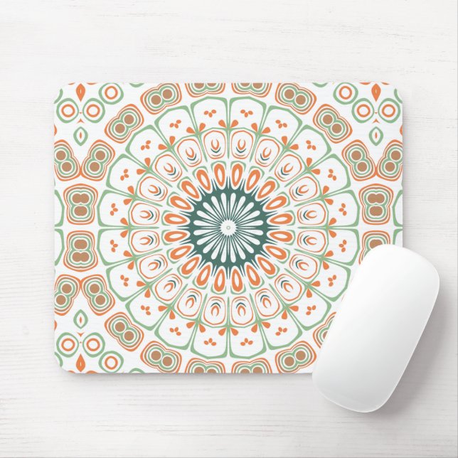 Moderne Orange und Grüne Mandala-Muster Mousepad (Mit Mouse)